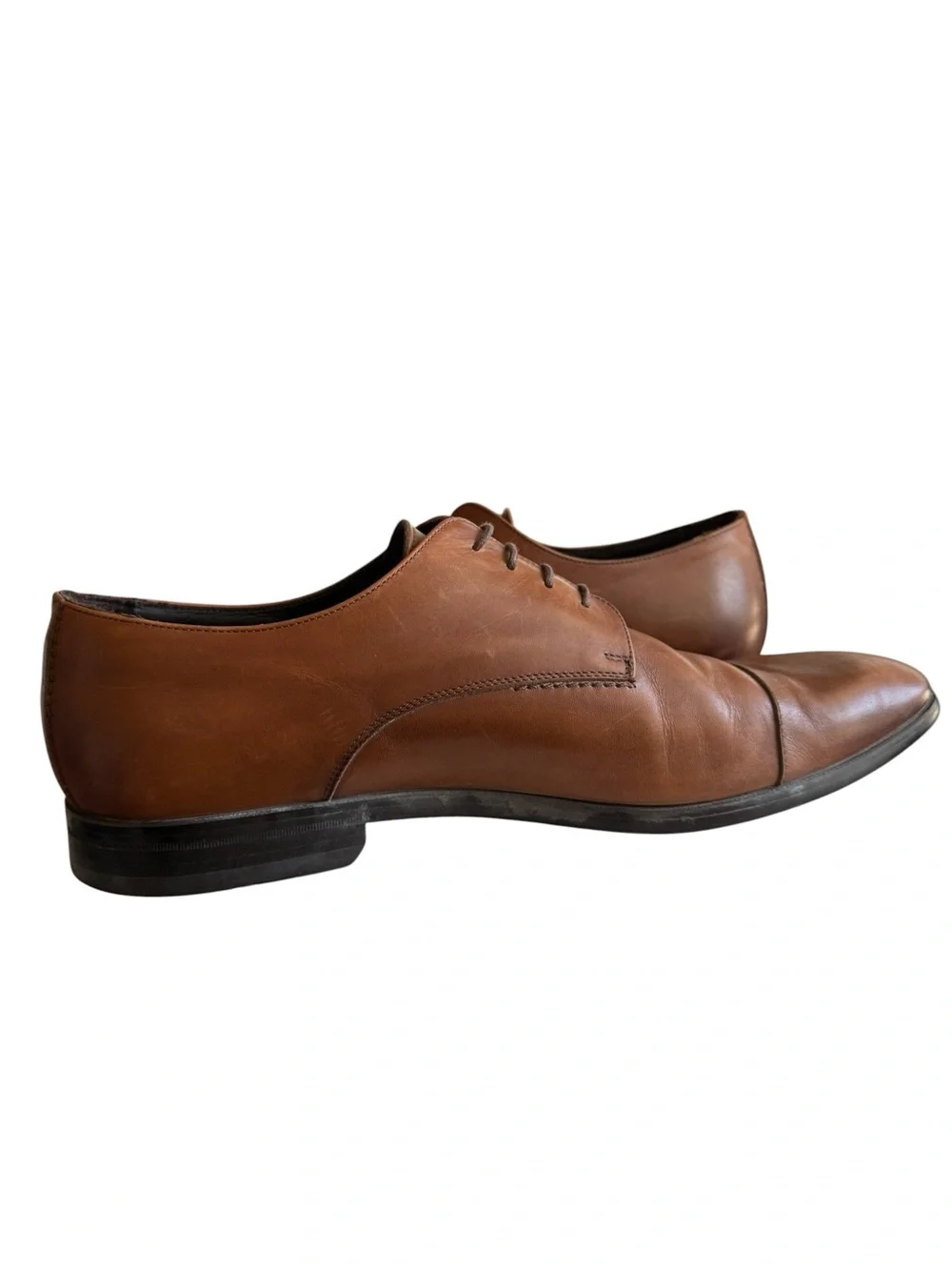 a. testoni M50004 Cognac Brown Leather Cap Toe Derby Dress Shoes Men’s 12 Made i